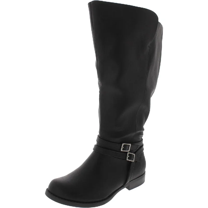 Boots with shiny ridge piles -Easy Street Womens Bay Plus Faux Leather Wide Calf Mid-Calf Boots