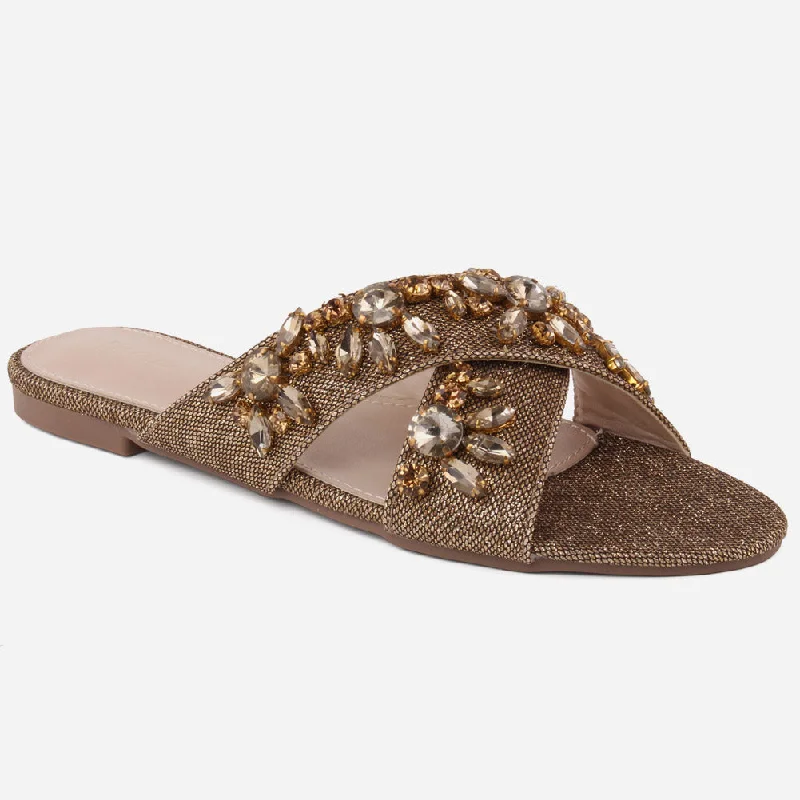 Slippers with furry nap feel -Women "ANGELL" Wide Strap Slippers