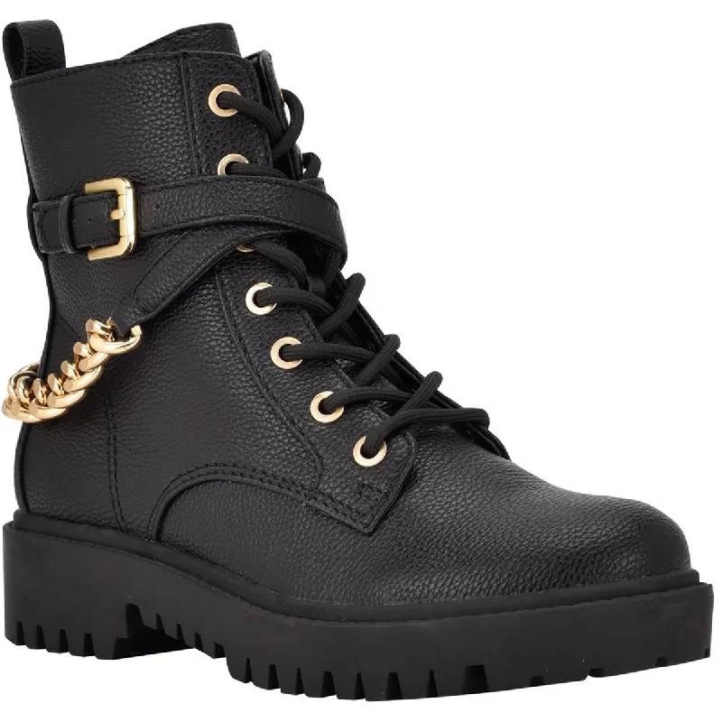 Boots for woodland rambles -Guess Womens Olisey 2 Faux Leather Side Zipper Combat & Lace-up Boots