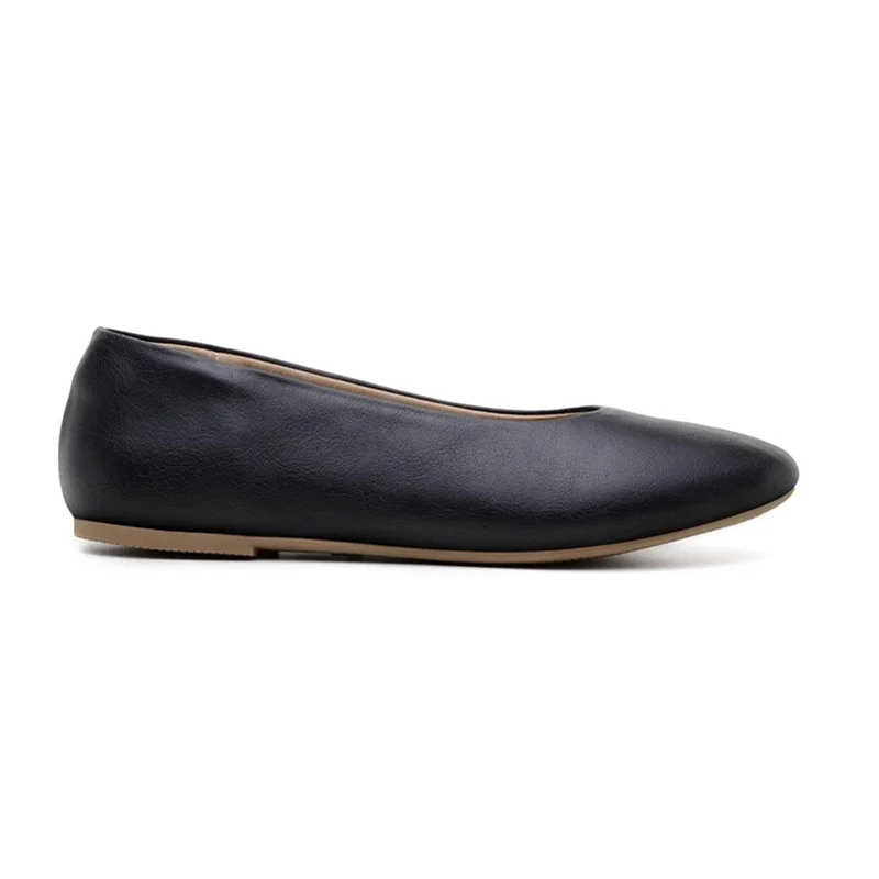 Flats with vented wool tops -'Nelita' vegan women's flat by Ahimsa - matte black