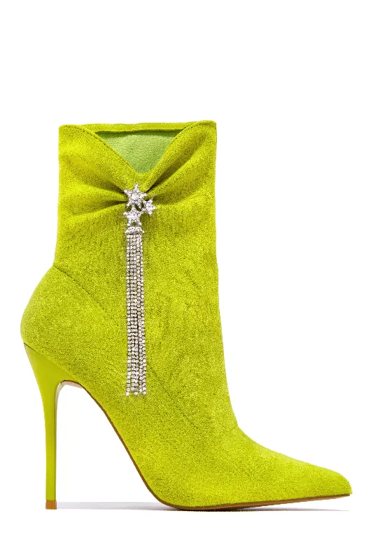 Fast boots with quick slip -Always A Party Embellished Pointed Toe Bootie - Green