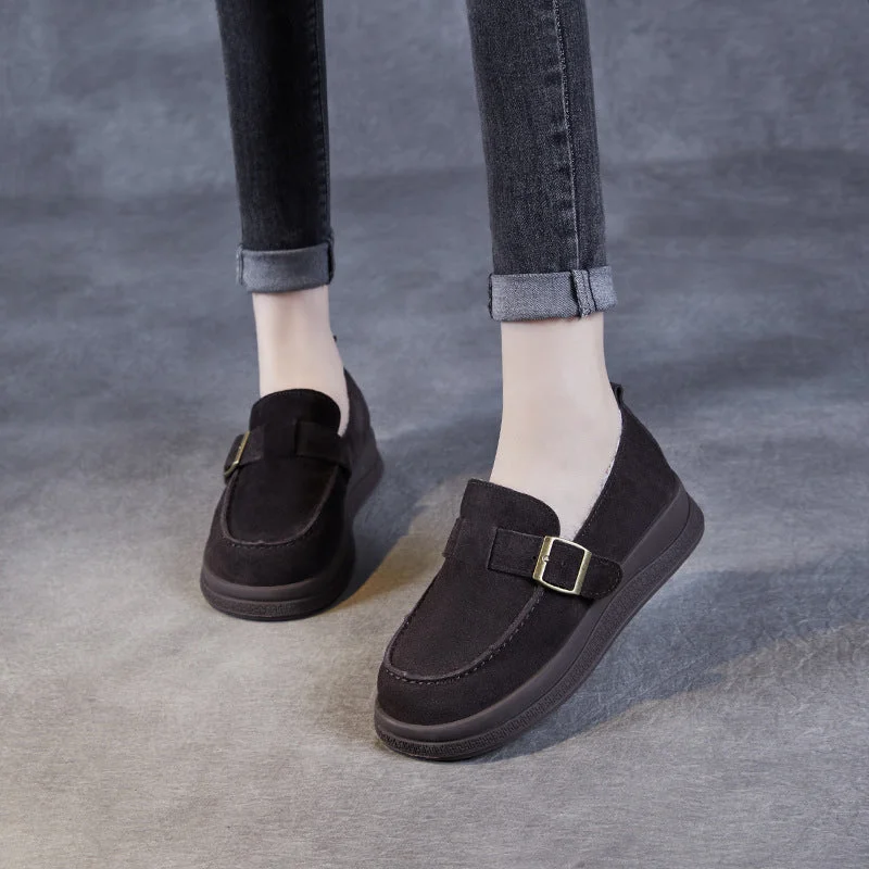 Cushioned loafers for gentle night comfort-Women Retro Suede Winter Furred Warm Loafers