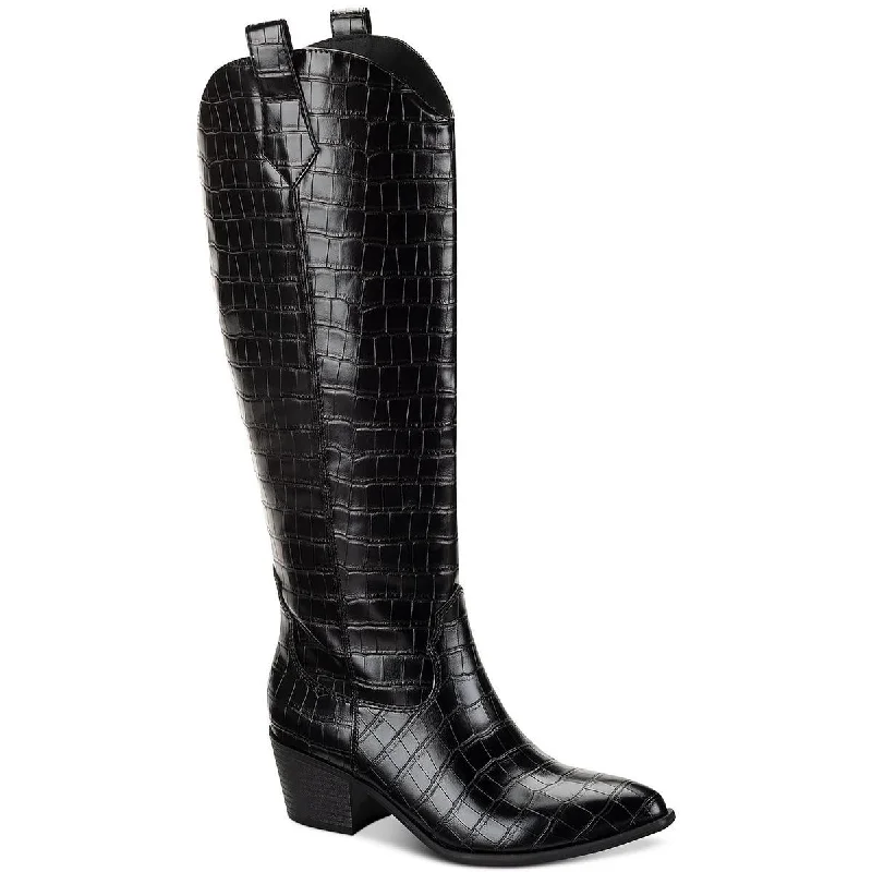 Boots for ankle soreness aid -Sun + Stone Womens Dollyy Croc Texture Block Heel Knee-High Boots