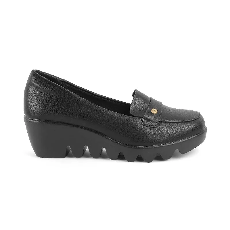 Lightweight loafers for sunny night comfort-Tresmode Towes Black Women's Dress Wedge Loafers