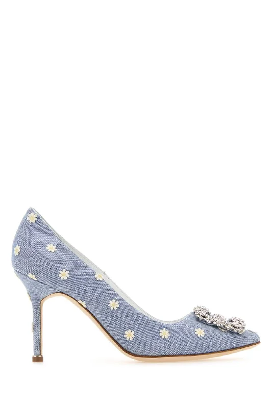 High heels for rainy fall strolls -MANOLO BLAHNIK Embroidered Fabric Hangisi Pumps - 9 cm Heel