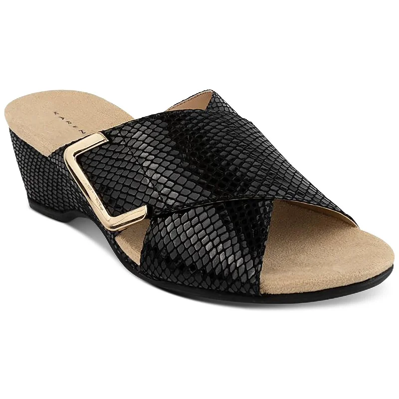 Lightweight sandals for warm coastal evenings-Karen Scott Womens Elzaa Faux Leather Cushioned Footbed Wedge Sandals