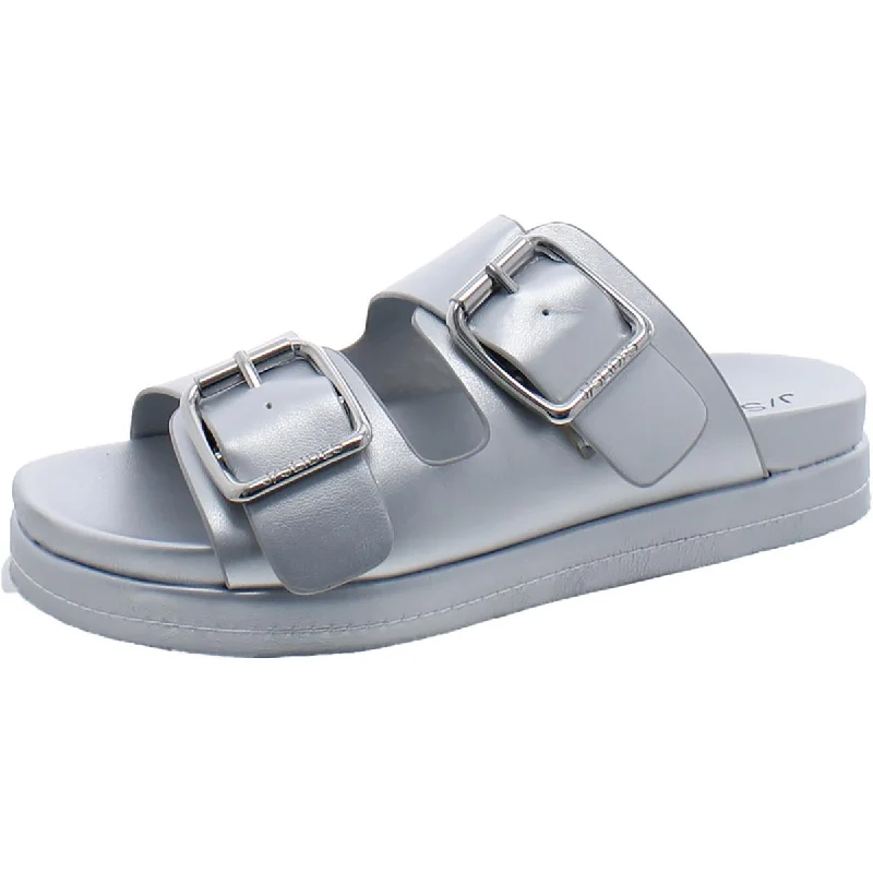 Lightweight sandals for warm coastal evenings-J/Slides Womens Faux Leather Slip On Slide Sandals