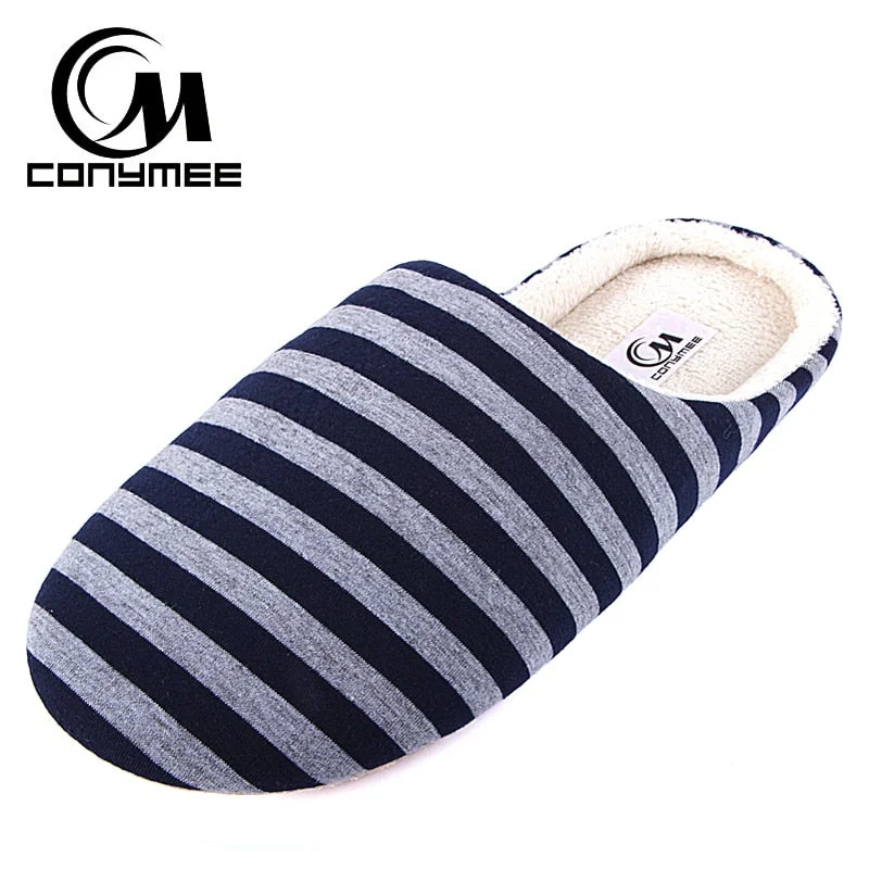 Slippers with trim nap flair -Male Indoor Cotton Shoes Pantuflas Warm Plush Slipper