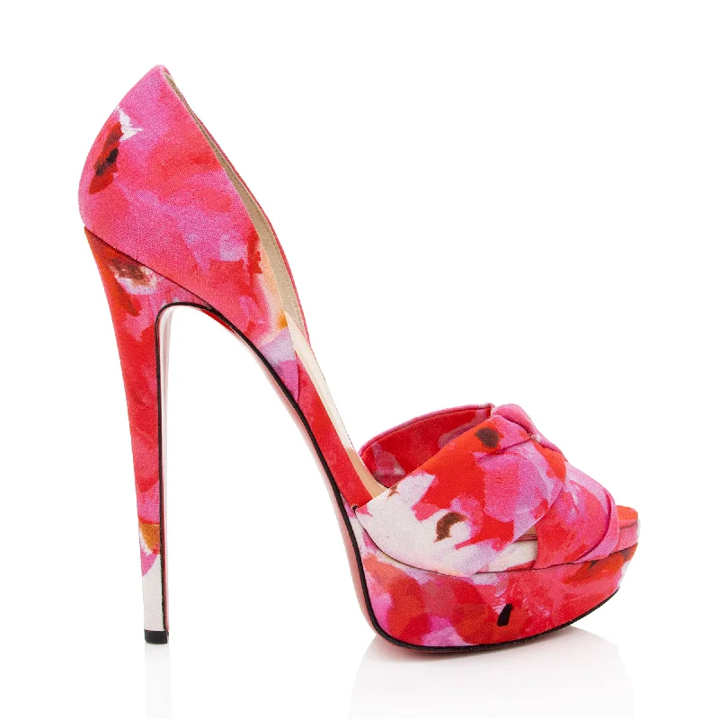 High heels with stable heel linings -Christian Louboutin Canvas Floral D'Orsay Pumps