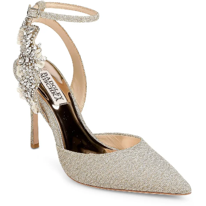 High heels with satin heel padding -Badgley Mischka Womens Blanca Satin Embellished Pumps