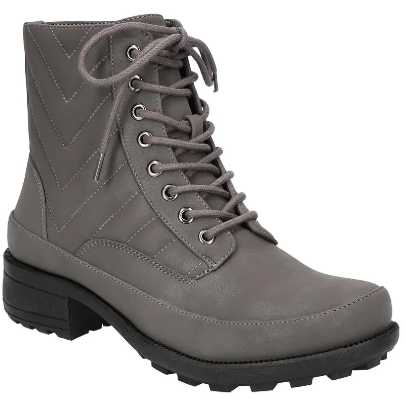 Boots for ridge trail chats -Easy Street Womens Elsie  Faux Leather Pull On Combat & Lace-up Boots