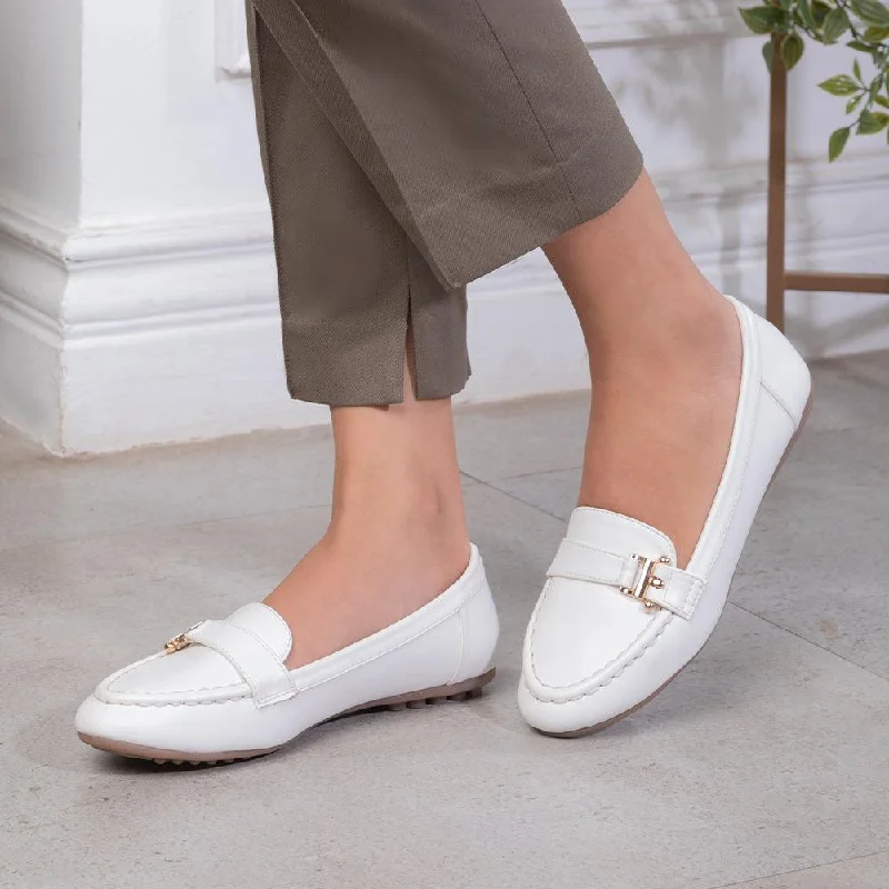 Cushioned loafers for gentle night comfort-The Lativa White Women's Dress Loafers Tresmode