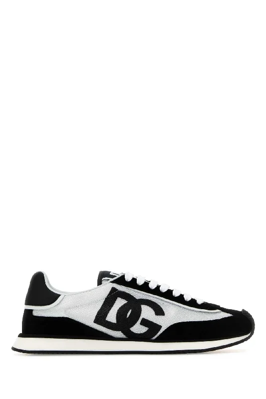 Athletic shoes for leisure walks -DOLCE & GABBANA Two-tone Mesh and Suede DG Aria Sneakers