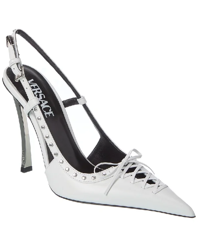 High heels for trendy autumn vibes -Versace Laced Pin-Point Leather Slingback Pump