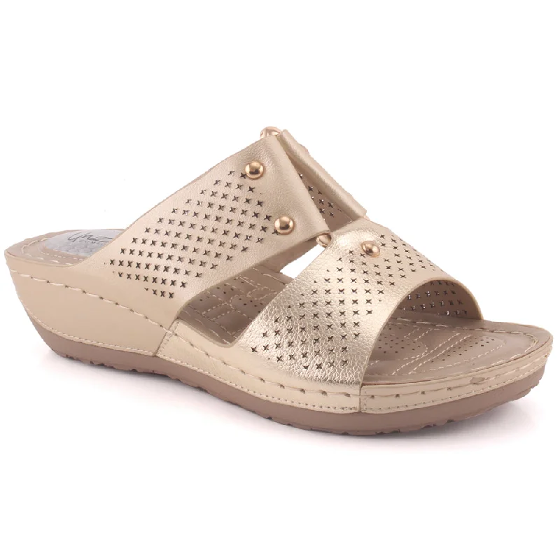 Slippers with promo nap deals -Women "REAGAN" Open Toe Perforated Wedge Slippers