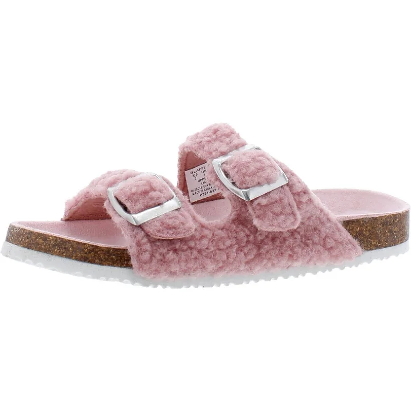 Non-slip sandals for wet shore evenings-Dr. Scholl's Shoes Girls Blaire  Buckle Faux Fur Sandals