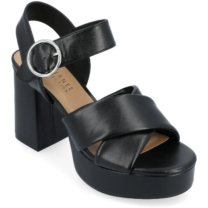 Breathable sandals for light shore evenings-Journee Collection Womens AKEELY Faux Leather Cushioned Footbed Block Heels