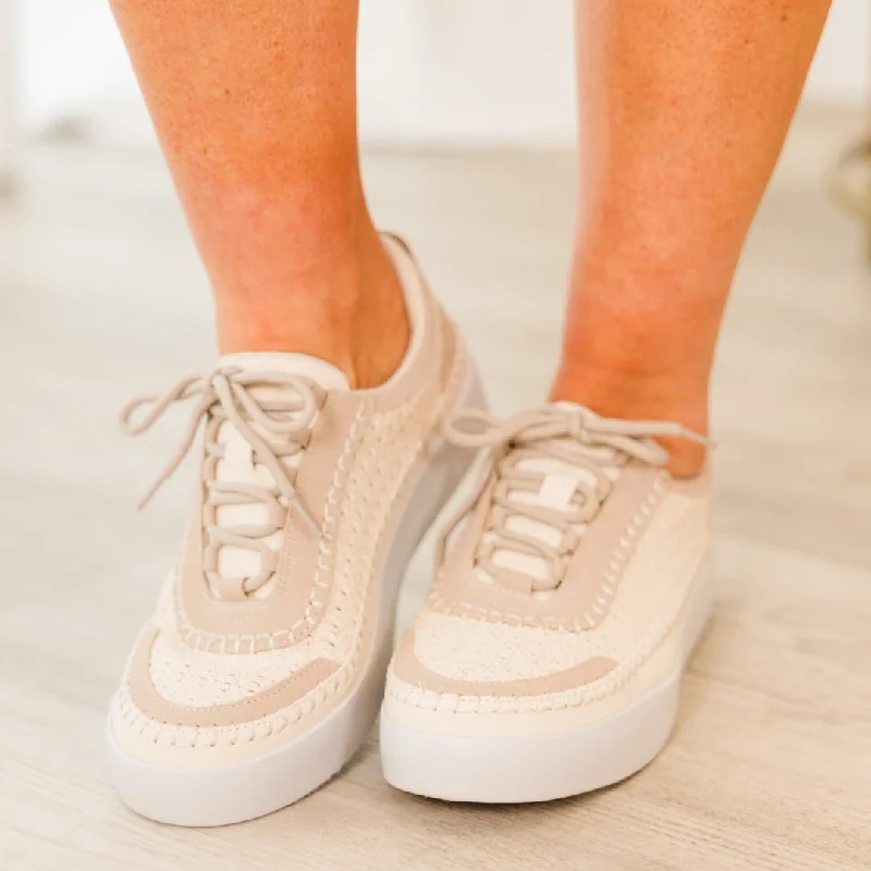 Athletic shoes with cozy padding -Core Couture Sneakers, Cream