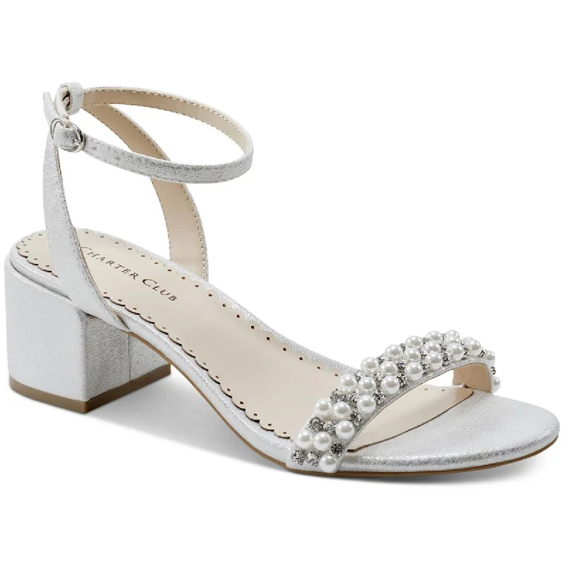 Lightweight sandals for warm coastal evenings-Charter Club Womens AMARAA Ankle Strap Rhinestones Slingback Heels