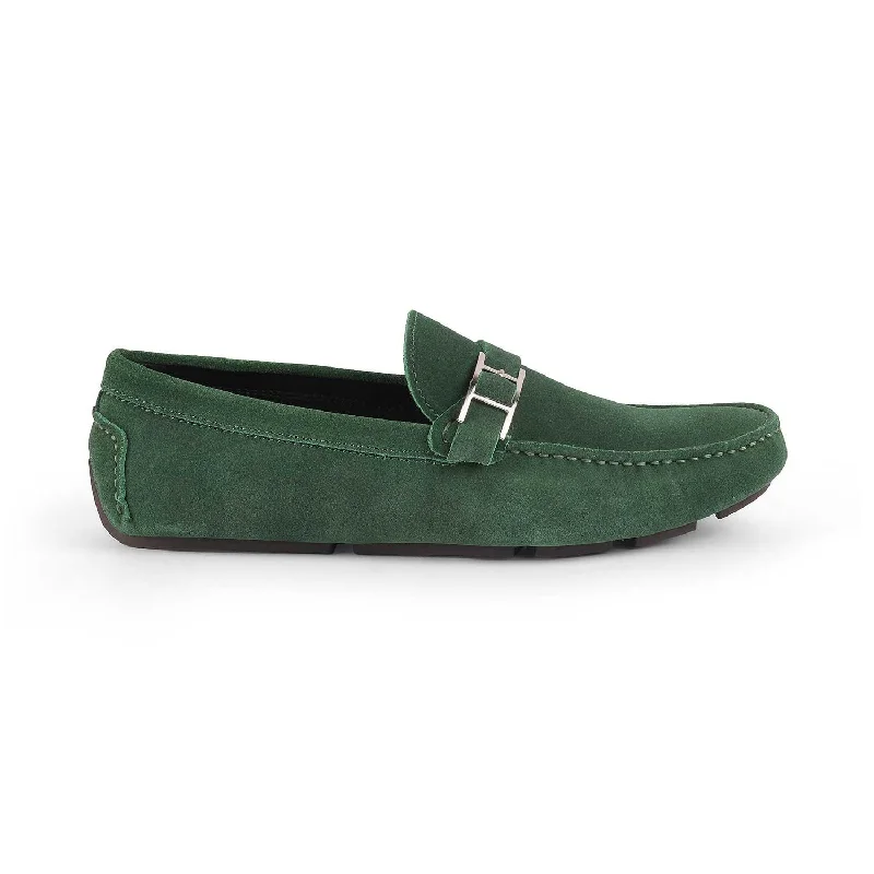 Cushioned loafers for gentle night walks-Tresmode Campin Green Men's Leather Driving Loafers