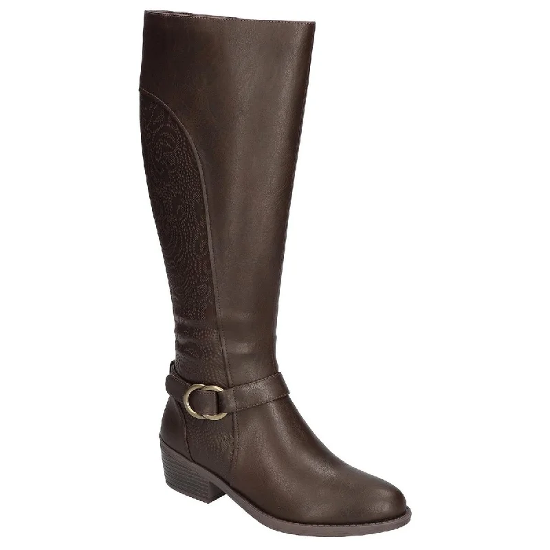 Boots with good ridge treads -Easy Street Womens Luella Plus Faux Leather Embossed Knee-High Boots