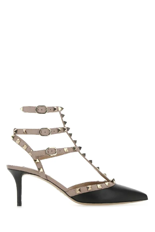 High heels for men with dry soles -VALENTINO GARAVANI Two-tone Leather Rockstud Pumps with 6 cm Heel