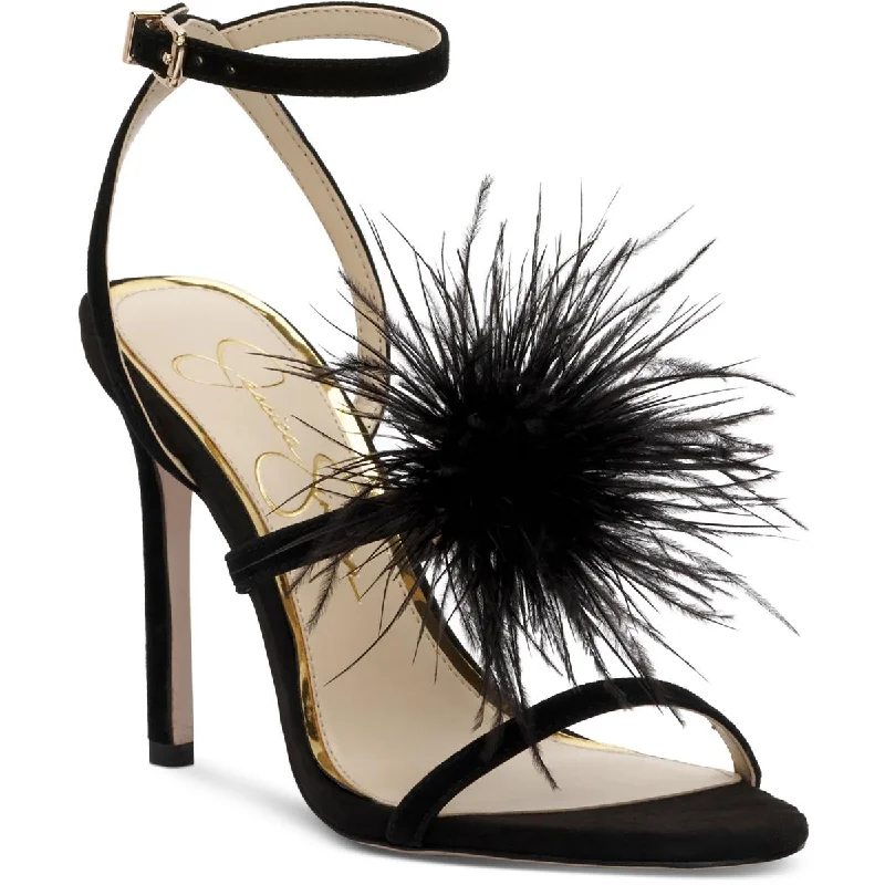 Waterproof sandals for ocean tide evenings-Jessica Simpson Womens Jenevya Suede Feathers Ankle Strap